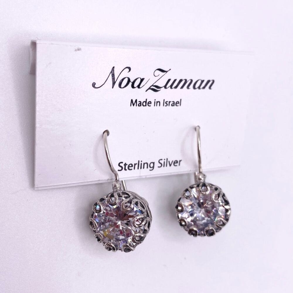 Noa Zuman Sterling Silver and CZ crystals Earrings Made in Israel - Picture 1 of 5